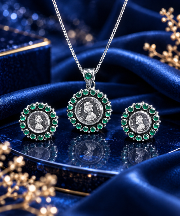 Emerald Queen Coin Pendent Set