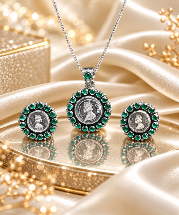 Emerald Queen Coin Pendent Set